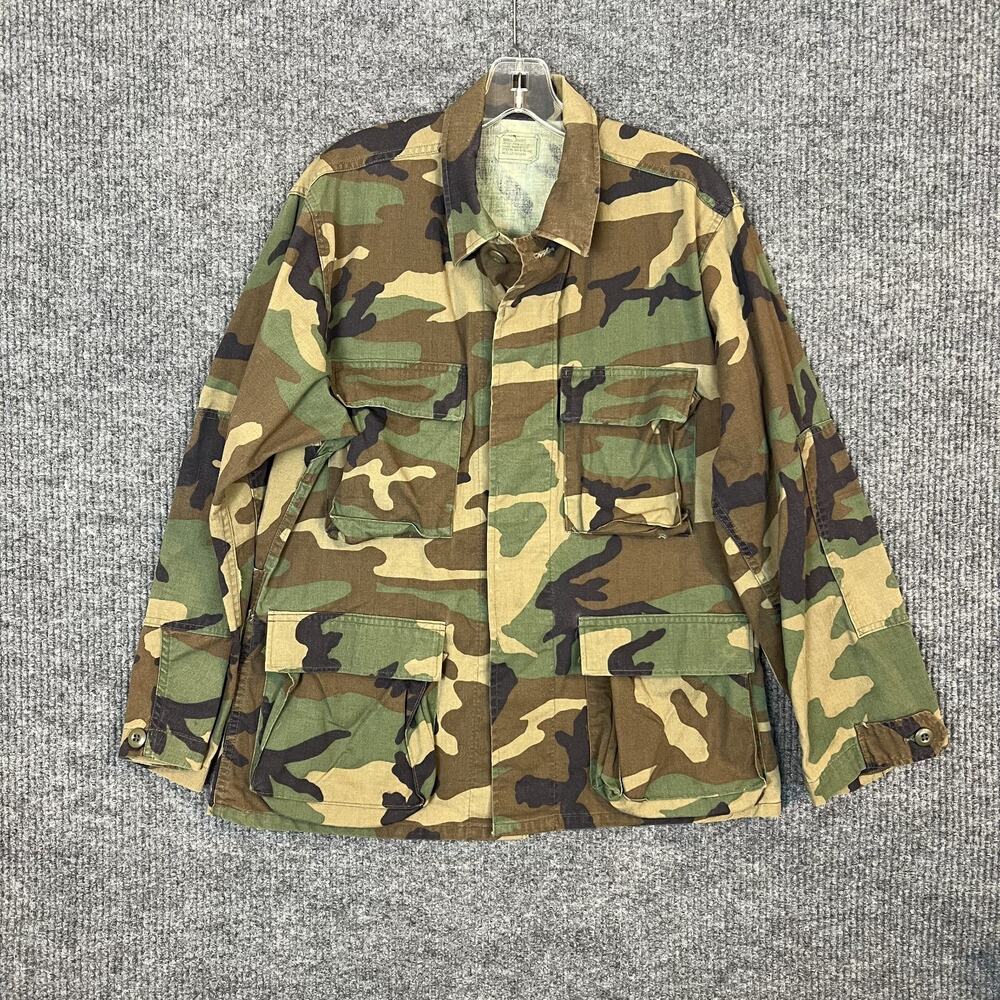 Mens Military Coat Combat Woodland Camouflage Size Small Short Button Up